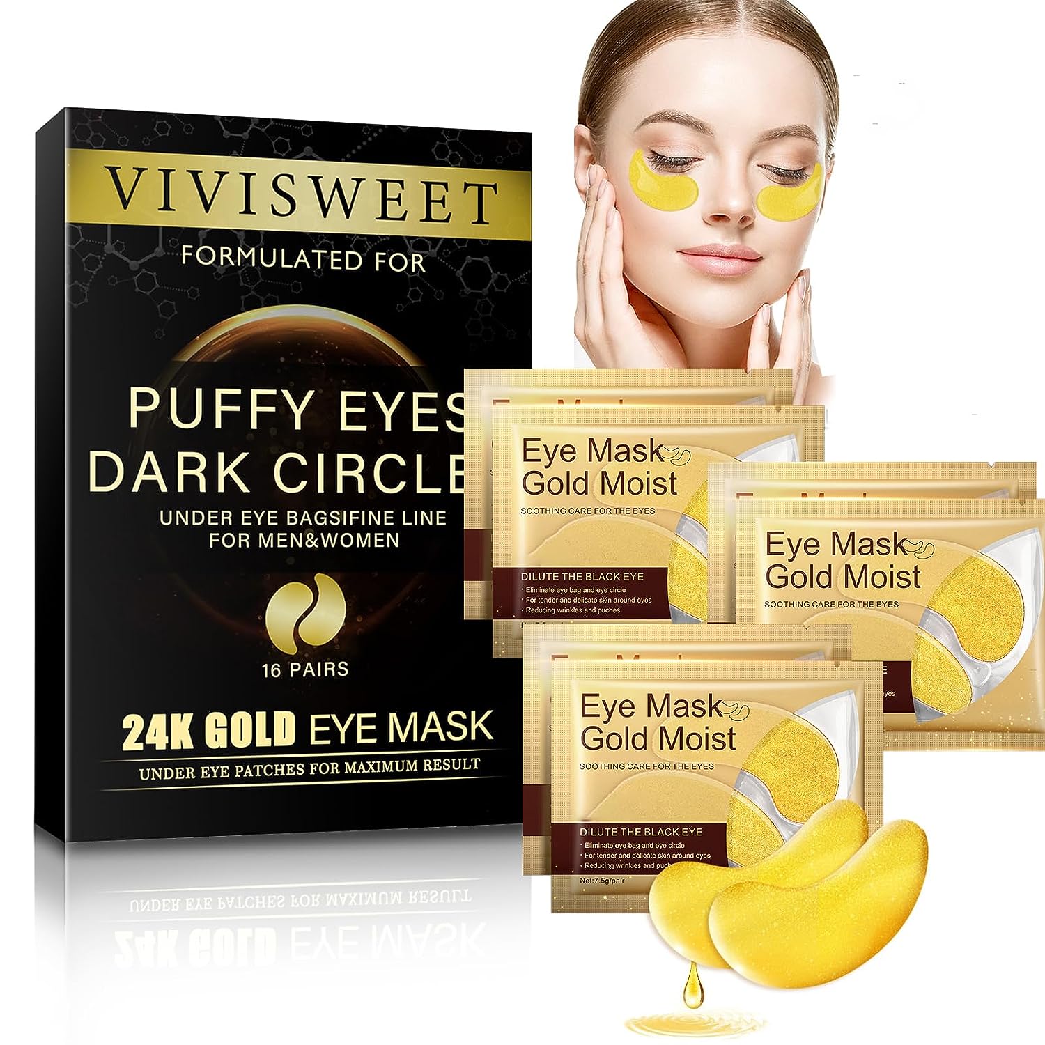 Pack of 32 Eye Pad Mask HOUSN Collagen Eye Pads Against Dark Circles, Cooling Refreshing Gel Eyepads with Hyaluronic Acid for Moisturising, Anti-Ageing, Remove Pockets, Wrinkles, Dark Circles