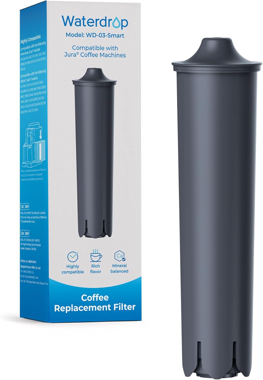 Waterdrop Coffee Water Filter, Replacement for Jura Smart, Smart+, 24233 Filter Cartridge, Compatible with Jura E8, E6 Fully Automatic Coffee Machine, Prevents Limescale