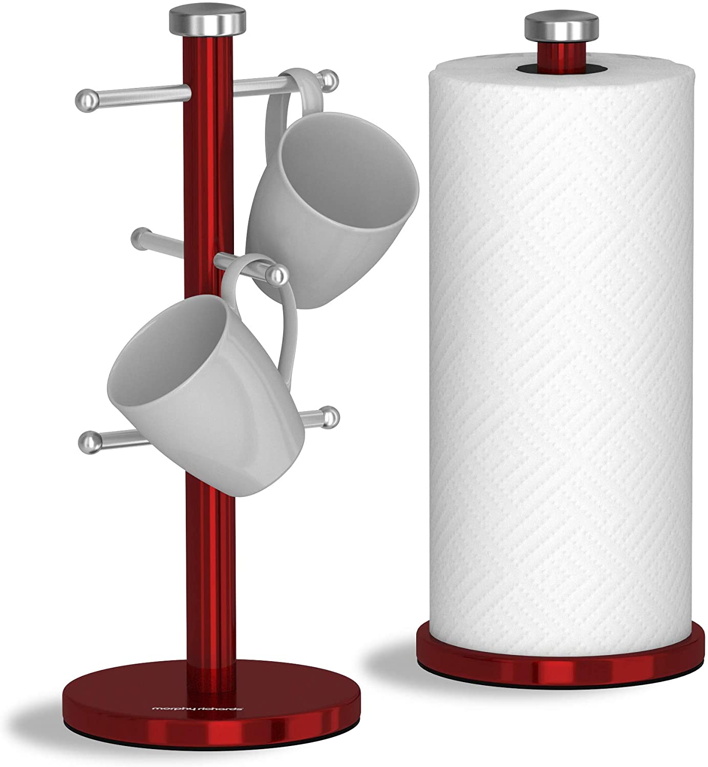 Morphy Richards – Accents Mug Tree & Kitchen Roll Holder, Stainless Steel, Set of 6, red