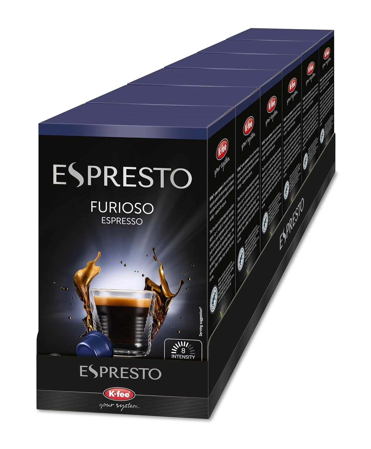 ESPRESTO Coffee Capsules | Furioso - Espresso | Compatible with K-fee & Aldi * Expressi* | Intensity 8/12 | RFA Certified | 96 capsules