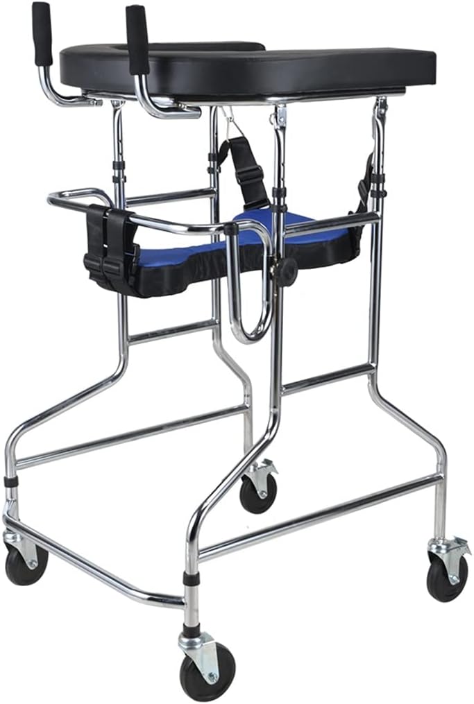 MGCtech Upright Walker, Walker for Adults, Robust, Height-Adjustable Walking Aids with 4 Lockable Universal Wheels, Seat Cushion, Armpit (S: 100-125 cm-B)