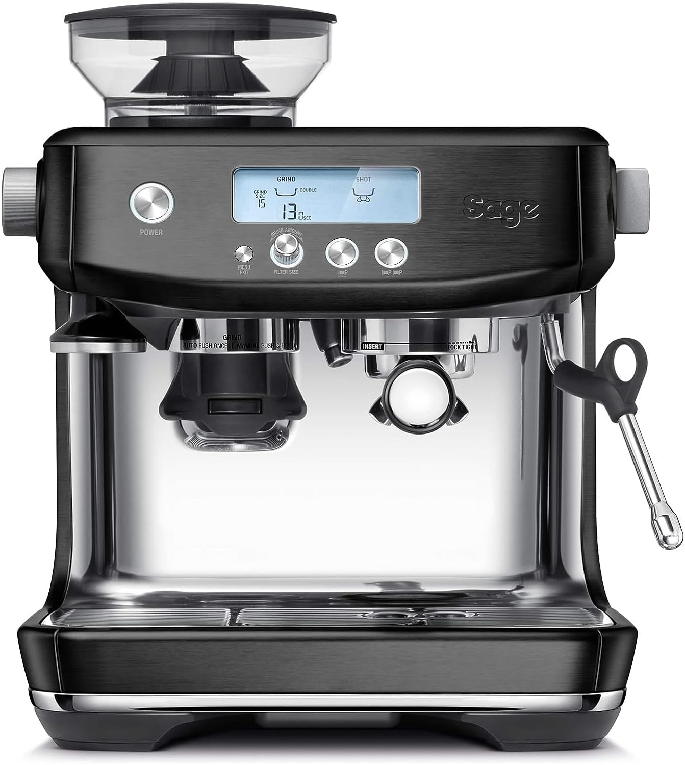 Sage Appliances SES878 The Barista Pro, Porta filter Machine, Black Stainless Steel