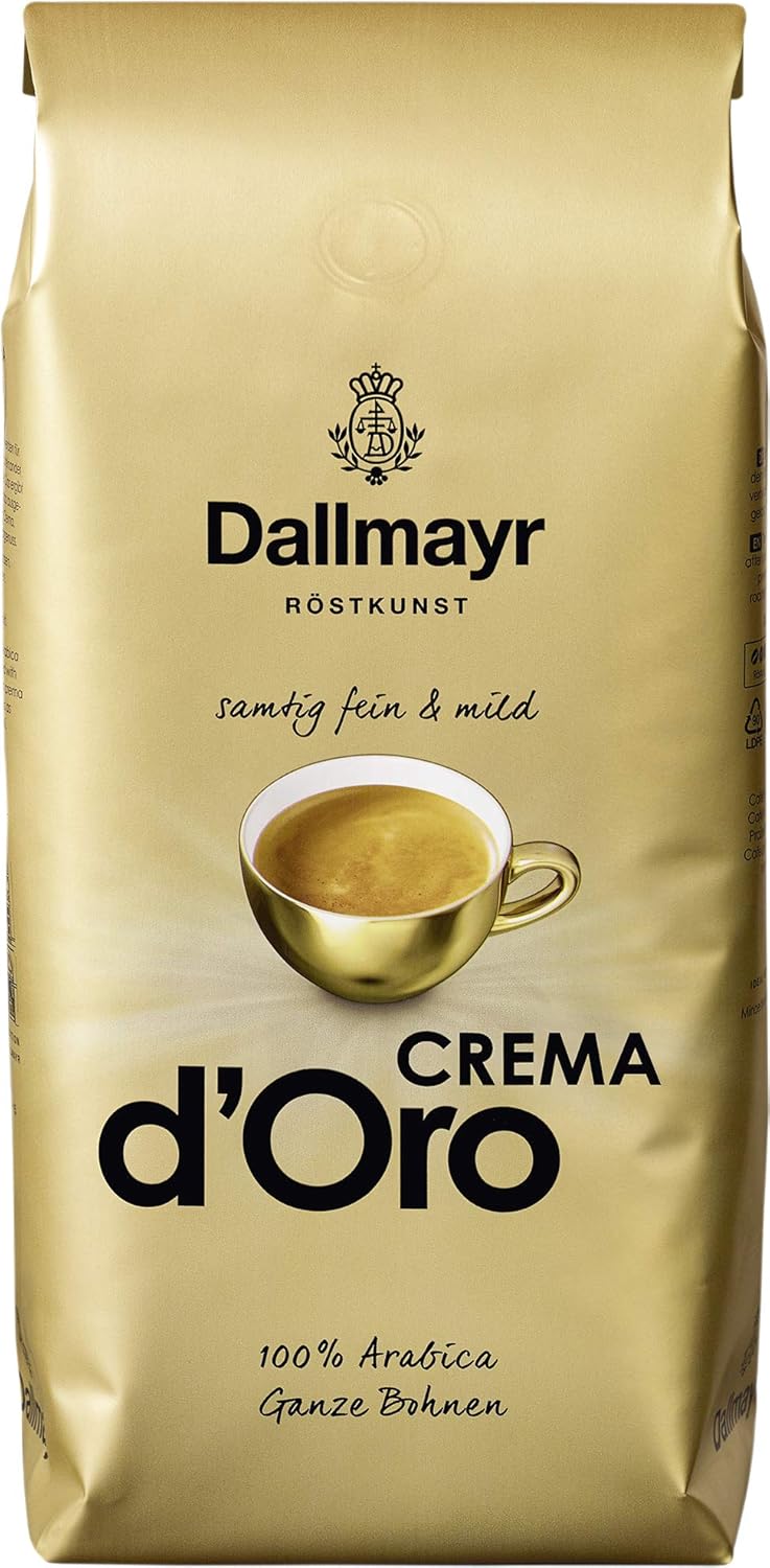 Dallmayr Crema d\'Oro Velvety, Mild & Fine Coffee Whole Beans Pack of 4 (4 x 1000 g) - Arabica