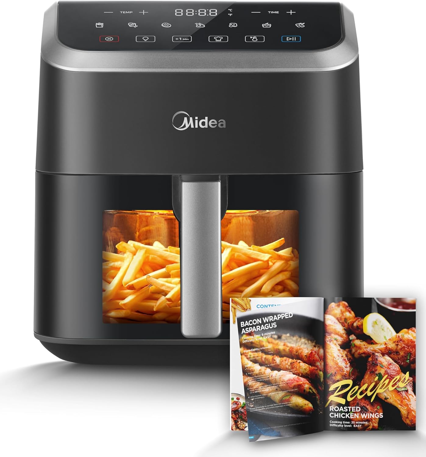 Midea Hot Air Fryer, 5L Capacity, HeatXpress Technology, 90% Less Oil, Energy and Time Saving with 7 Presets, Easy-View Window & Light, Non-Stick, Black