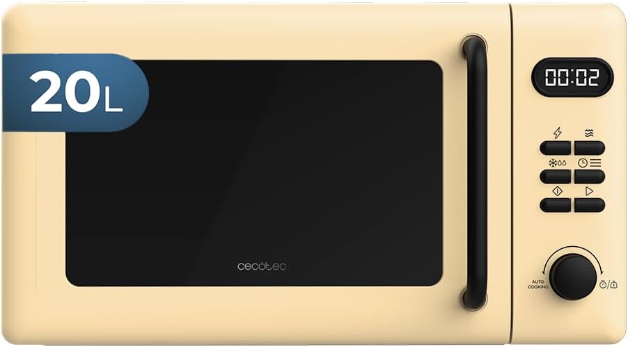 Cecotec Proclean 5110 Digital Microwave with Grill 20L Yellow 700W in 6 Levels and 800W Grill, Defrost Mode, Cooking Time End Signal, Interior Light, 30 Minute Timer, Yellow Design