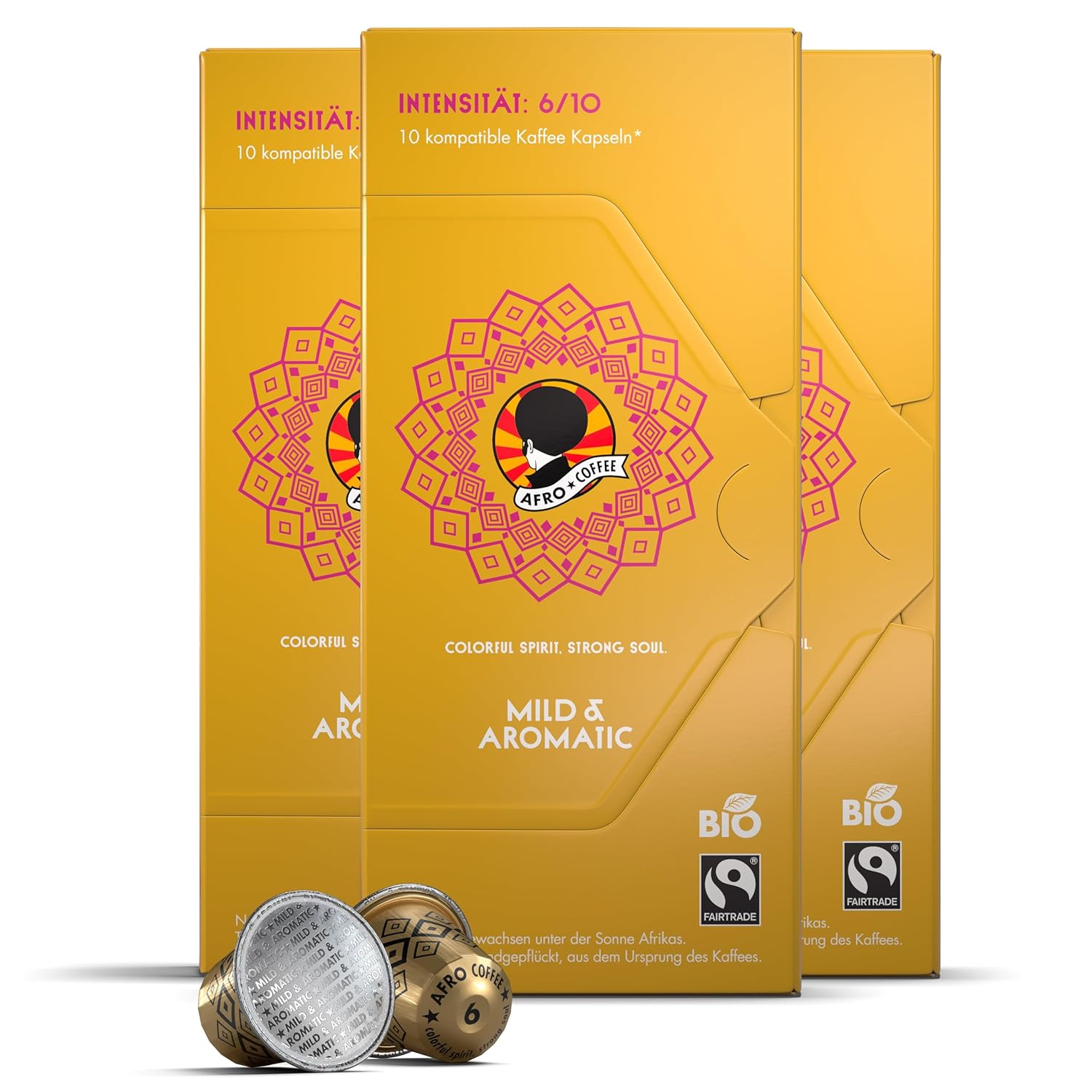 AFRO COFFEE Mild & Aromatic Organic I 3 Pack I 30 Premium Coffee Capsules Fairtrade I Arabica Decaffeinated I Compatible Coffee Capsules I East Africa I Medium Roasted & Low Acid
