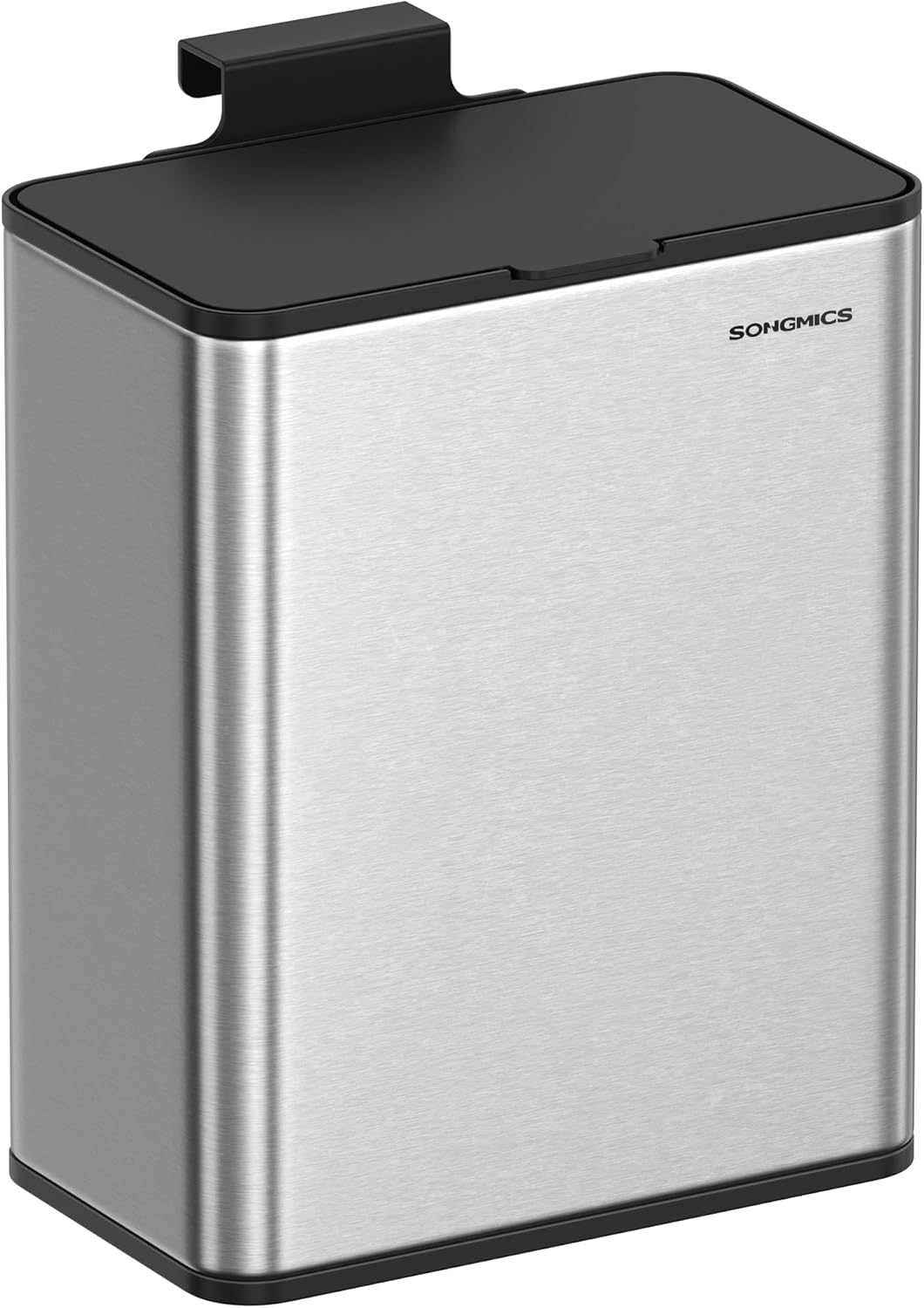SONGMICS 8L Hanging Compost Bin Kitchen Steel Waste Bin with Lid for Organic Waste with Hooks on Cabinet Door or Wall for Base Cabinet Bathroom Metallic Silver LTB810E08