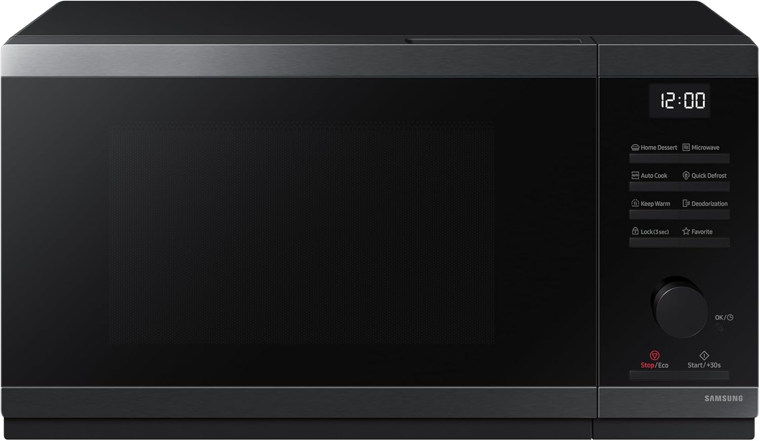 Samsung MS23DG4504AGE1 Solo Microwave without Grill, 23 L, 800 W, Home Dessert, Quick Defrost, Healthy Cooking, Keep Warm Function, Black Stainless Steel