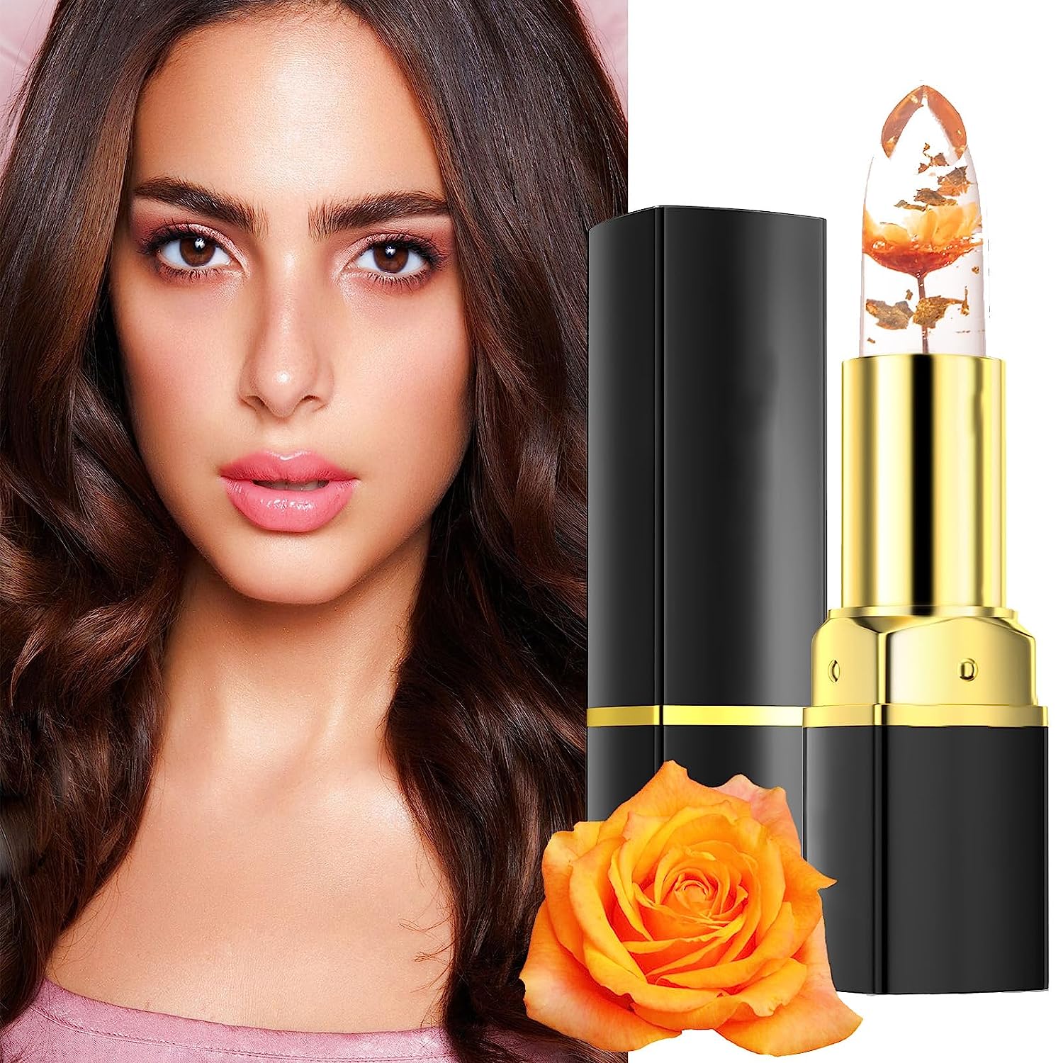 HOUSN Color Changing Jelly Lipstick with Flower's Juicy Bomb Essence Lip Gloss Transparent Lipstick, Ph Magic Temperature Color Changing Lip Balm Long-Lasting Moisturising Cream (Gold)
