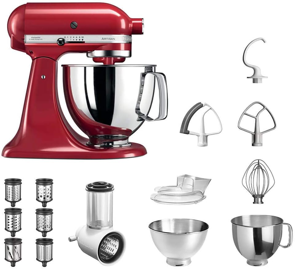 KitchenAid Artisan Food Processor 5KSM175PS Veggie S Package | with Top Accessories: Vegetable Cutter with Three Drums as well as Additional Rasp and Grater Pack with 3 Other Drums (Empire Red)