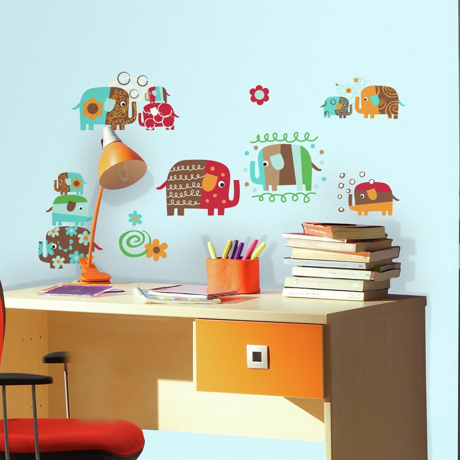 RoomMates Elephant Parade Children's Repositionable Wall Stickers, Multi-Co