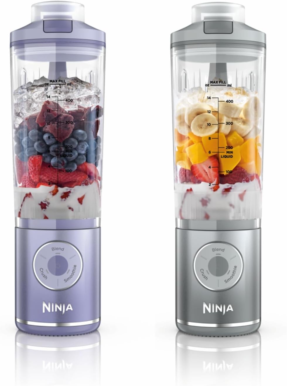 Ninja Blast Max BC251EULS Portable Blender/Smoothie Maker, 2 x 570 ml, Rechargeable, Mixing Cup & Leak-proof Lid, 3 Functions, Smoothies, Protein Shakes, Lavender/Silver