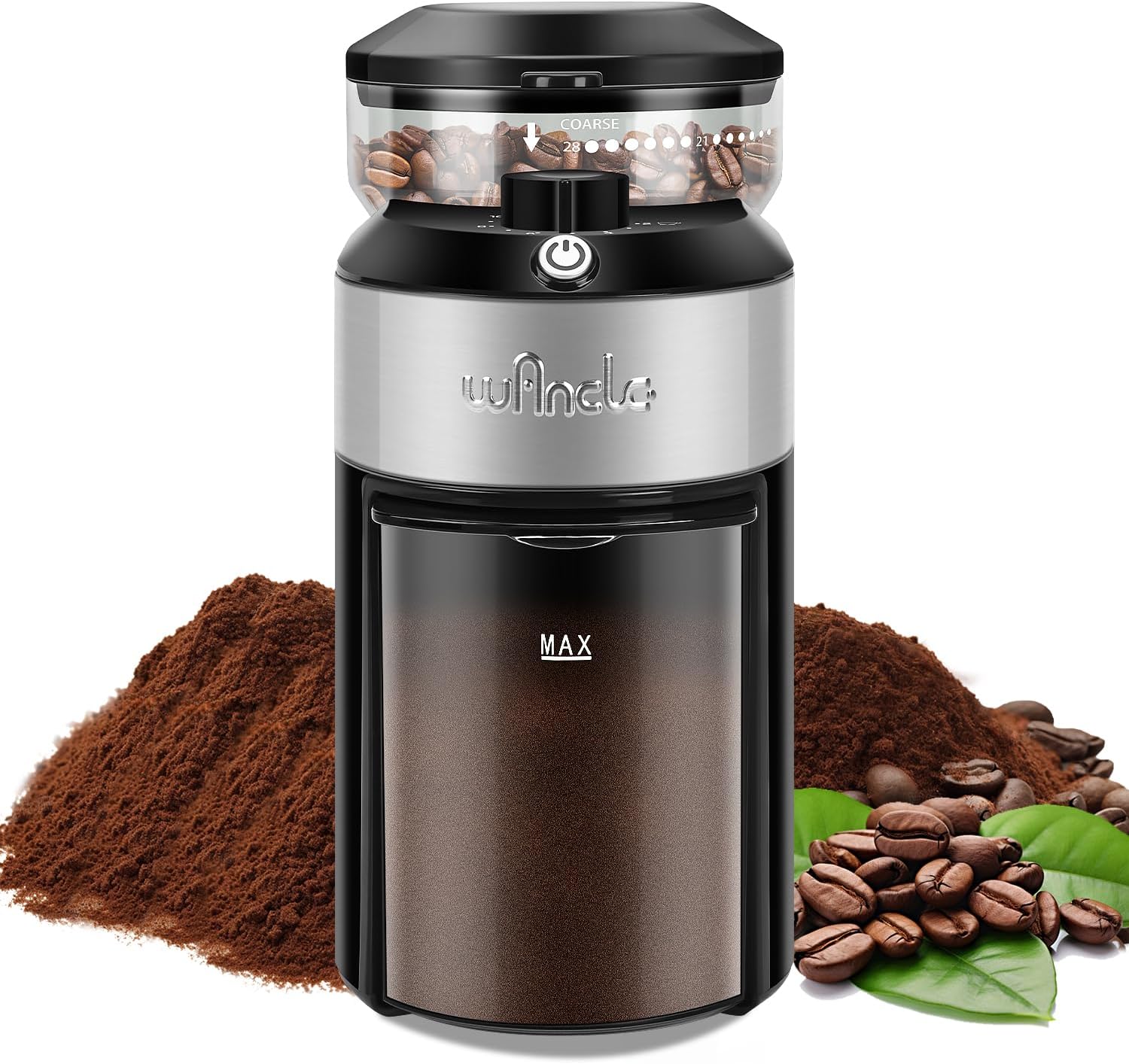 Wancle Coffee Grinder with 28 Grinding Settings, Precise Grinding for 2-12 Cups, Easy to Clean, Compact and Space Saving