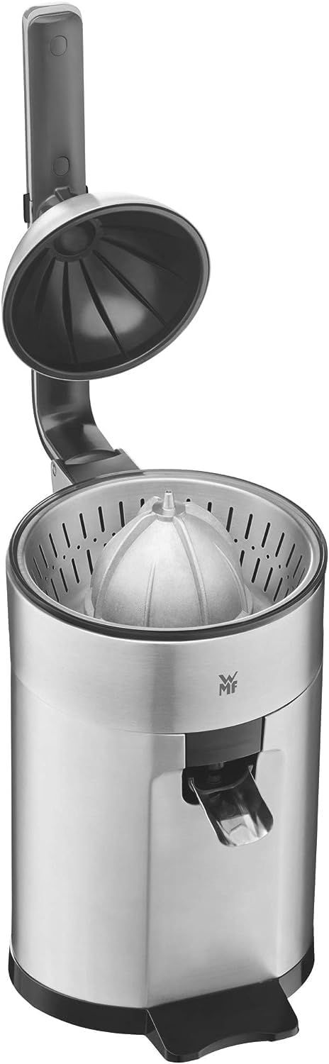 WMF Profi Plus Electric Orange Juicer, Lever Lemon Squeezer, Stainless Steel, Lime Press, Citrus Juicer, Orange Squeezer with Fruit Holder, 160 Watt, Drip Stop, Matte Stainless Steel