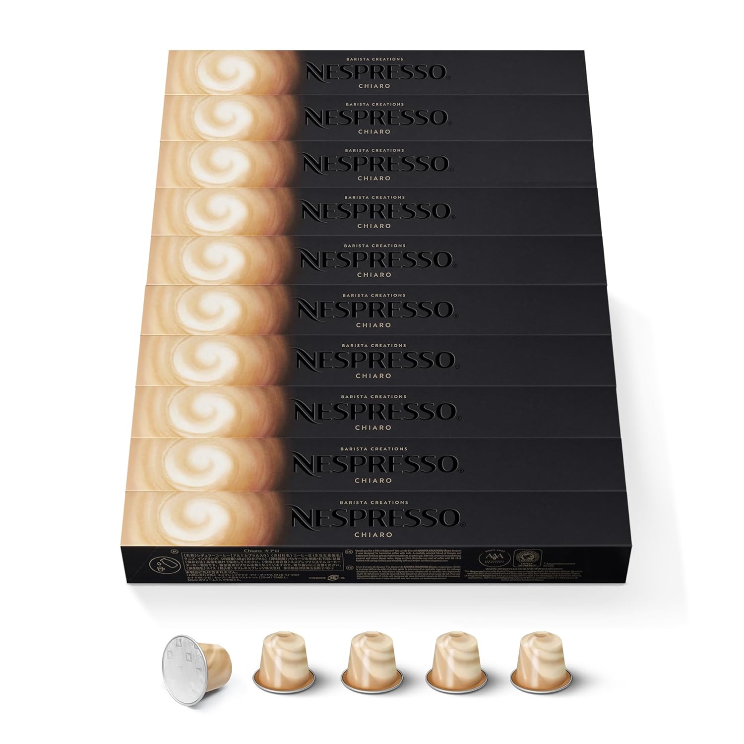 NESPRESSO Original Barista Creations Chiaro Arabica Coffee Medium Roast Ideal for All Milk Recipes such as Cappuccino Compatible with Original Capsule Machines 100 Coffee Capsules