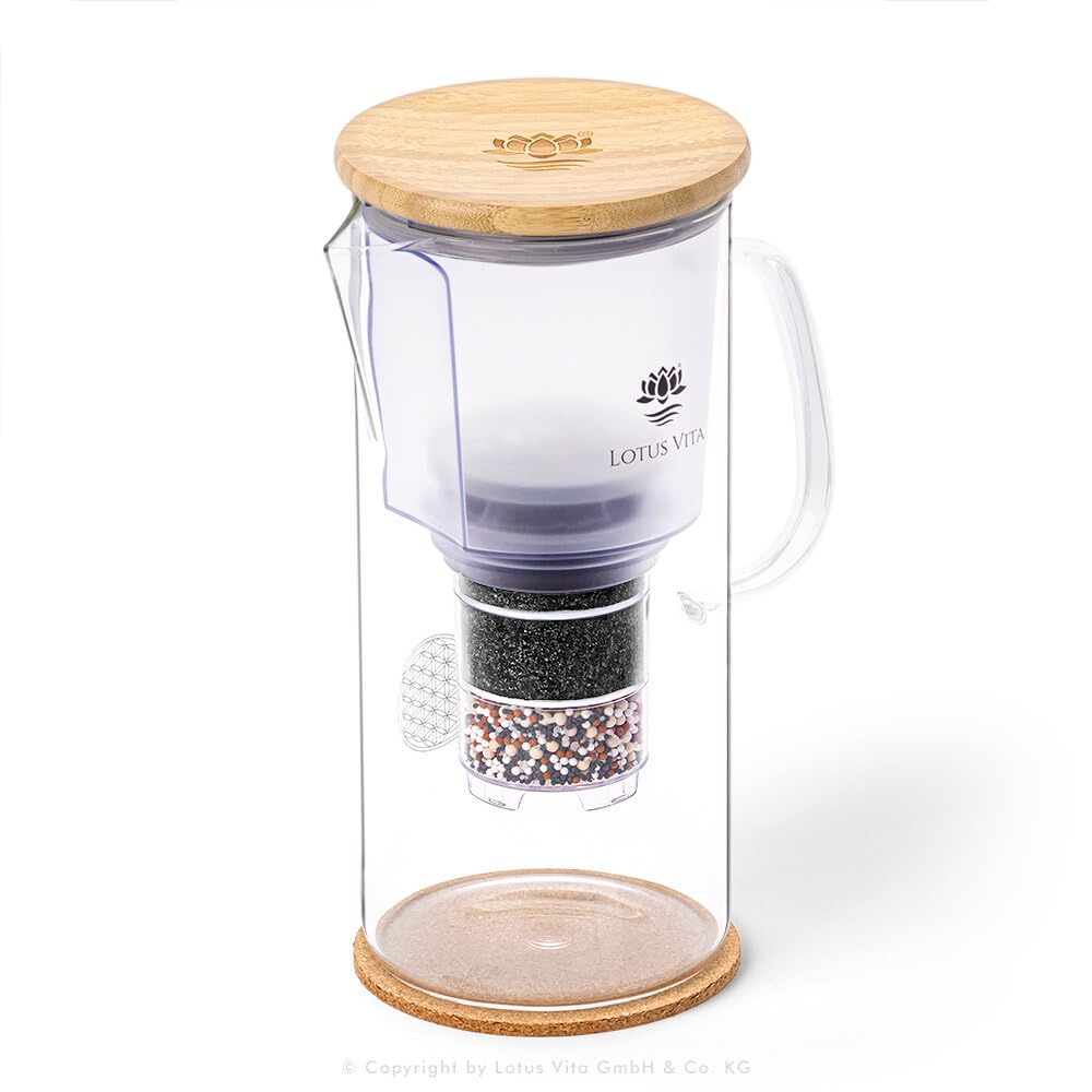 Lotus Vita ENYA Glass Filter Jug with Bamboo Lid (Flower of Life on Glass)