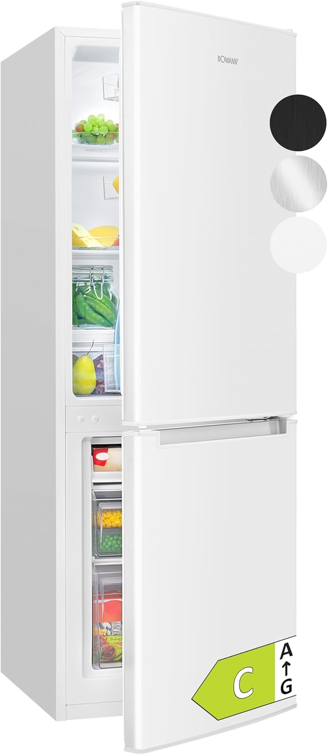 Bomann Fridge with Freezer | Energy Class C | 143 cm | Cool Freezer Combination Quiet 40 dB | 3 Shelves & 2 Drawers | Door Hinge Interchangeable | 173 L Fridge Freezer Combination | KG 7359 White