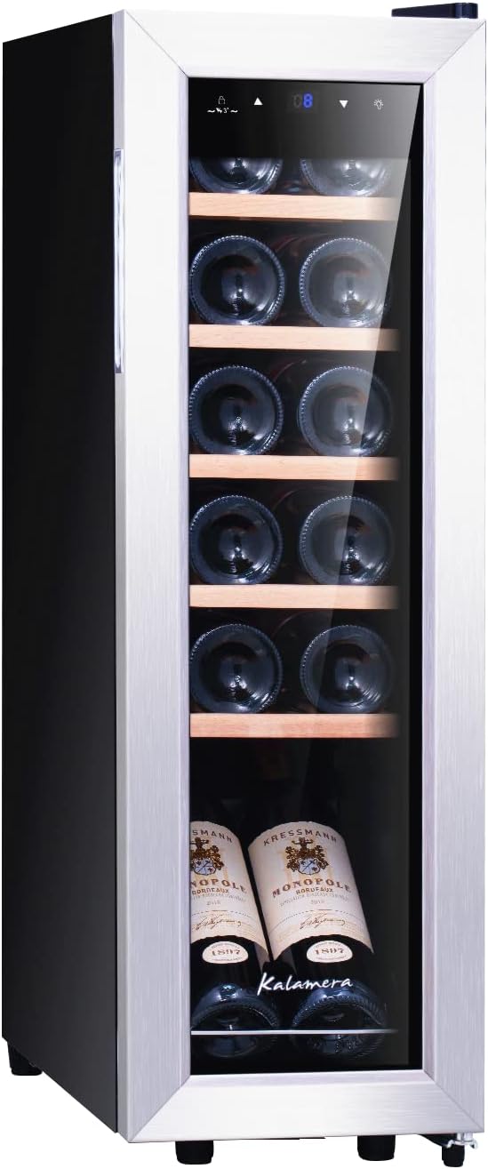 Kalamera KRC-35FCSS Wine Fridge 12 Bottles 35 Liter Wine Climate Cabinet Small with Compressor 5-18°C