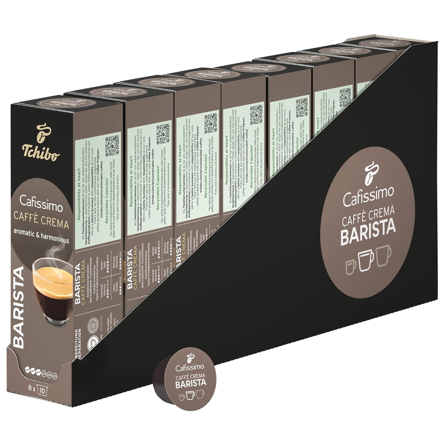 Tchibo Store Tchibo Cafissimo Storage Box Caffè Crema Barista Coffee Capsules, 80 Pieces (8 x 10 Capsules), Sustainable & Fair Trade