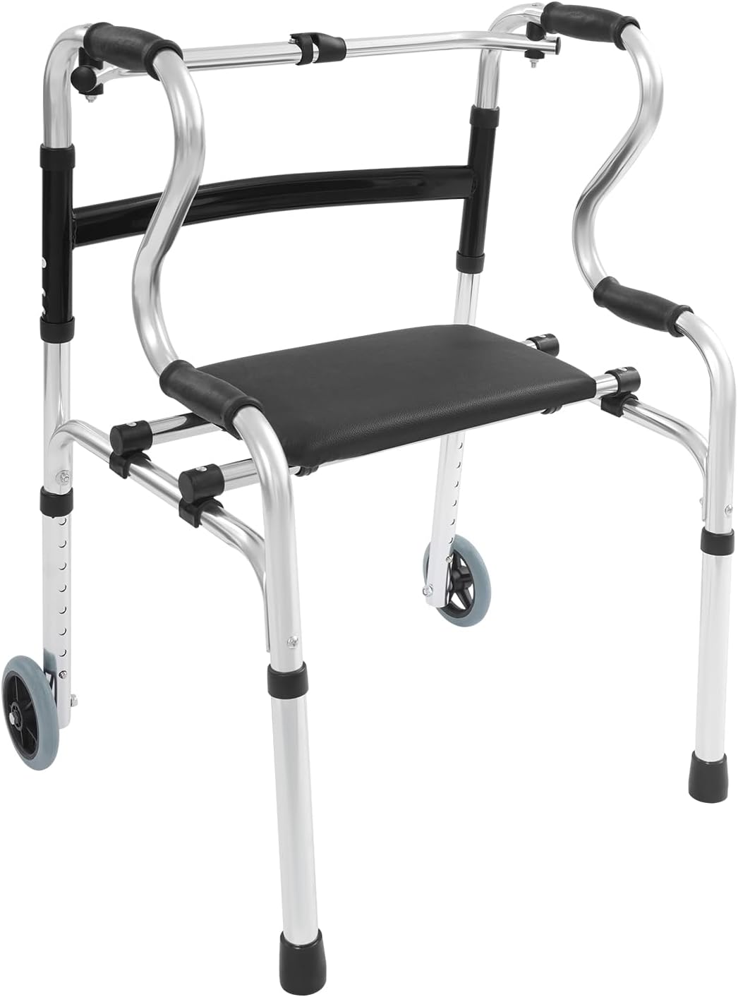 YyanLAK Rollator with Pneumatic Tyres, 50 x 42 cm, Adjustable Walking Aid with Wheels, Foldable Walking Aid for Seniors, Upright Walker, Foldable for Elderly, Disabled, Pregnant Women