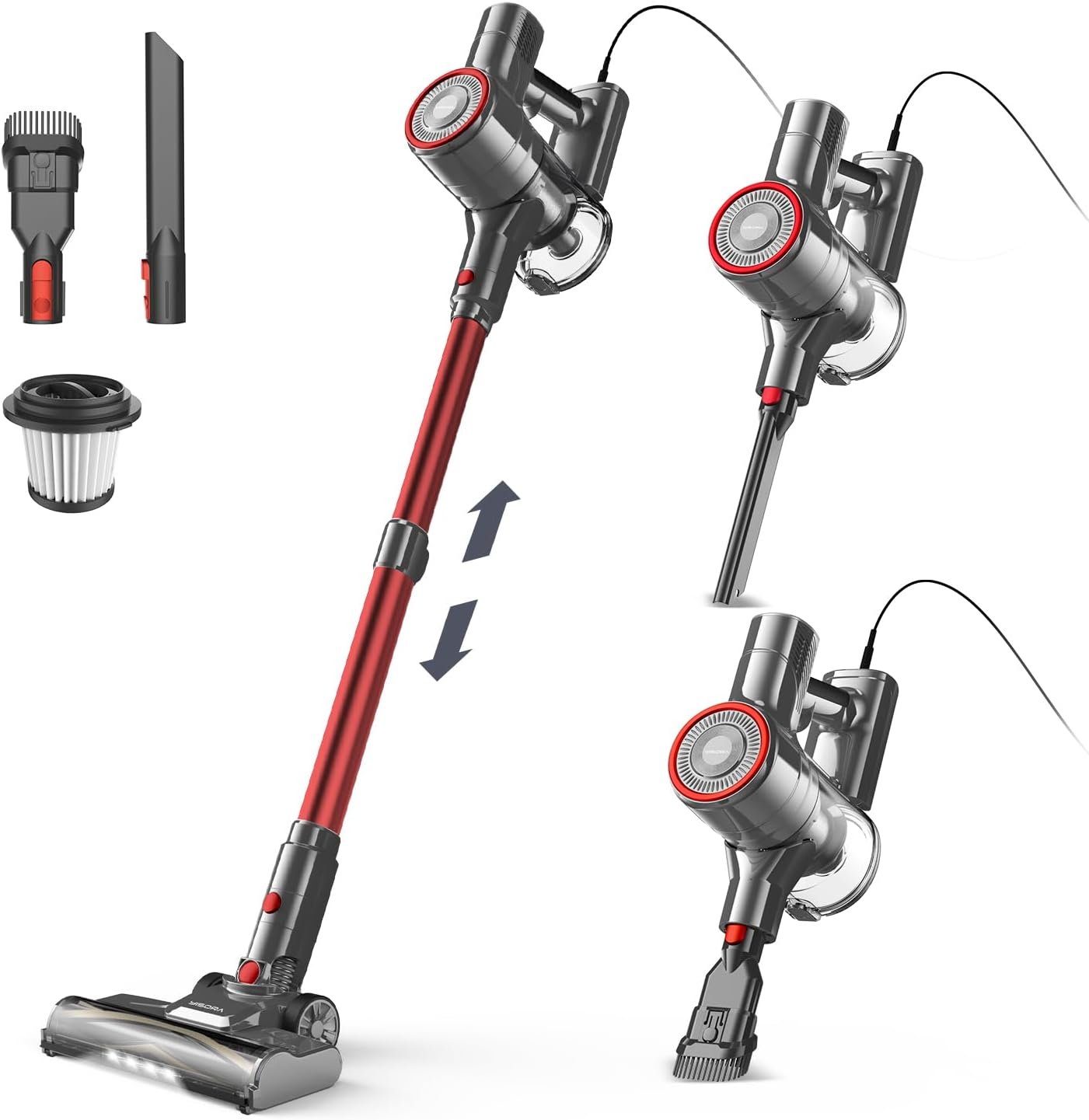 Vacuum Cleaner, 6-in-1 Handle Vacuum Cleaner & Handheld Vacuum Cleaner with 6 m Cable, 23 Kpa Strong Suction Power, 600 W Motor, Freestanding Vacuum Cleaner Bagless Vacuum Cleaner for Hard Floors