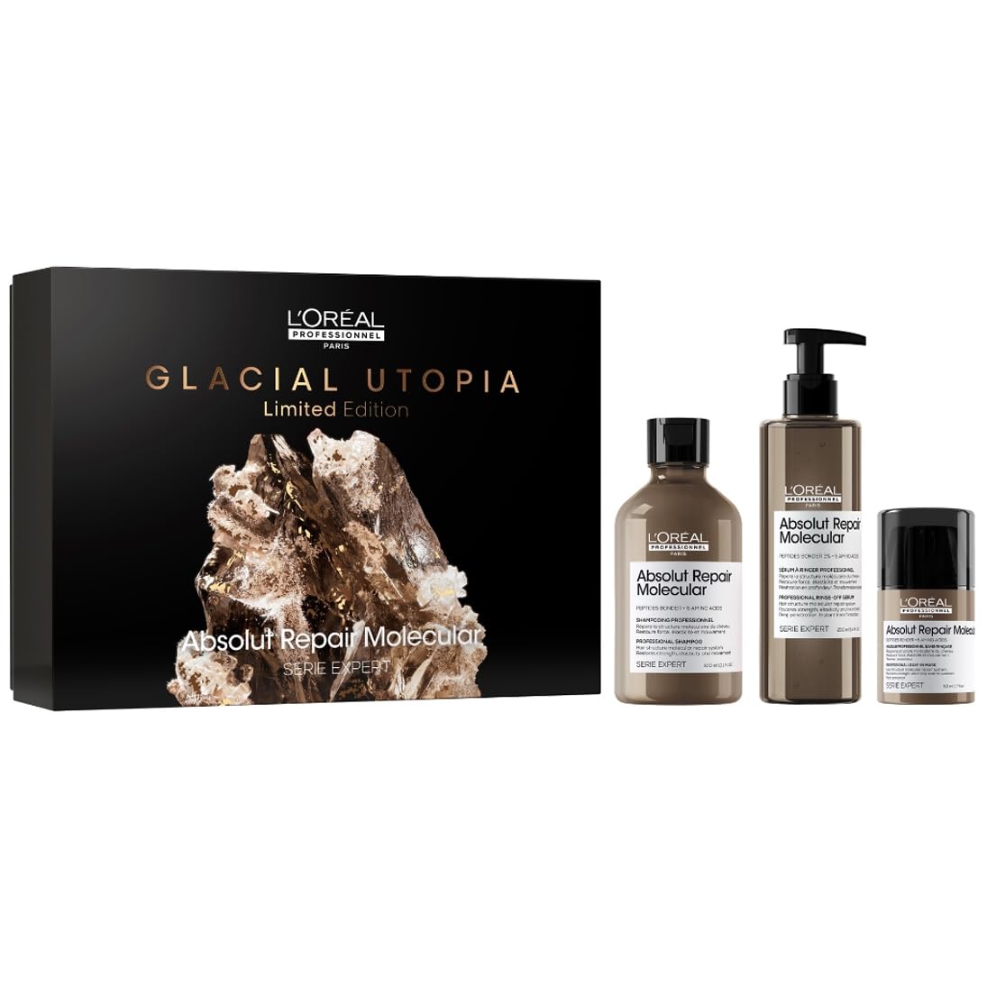 L'Oréal Professionnel L\'Oréal Professionnel Gift Set for Structure-Damaged Hair, for Molecular Deep Repair, with Peptide Bonders & Amino Acids, Expert Series, Absolut Repair Molecular Shampoo, Mask & Mini Leave-In