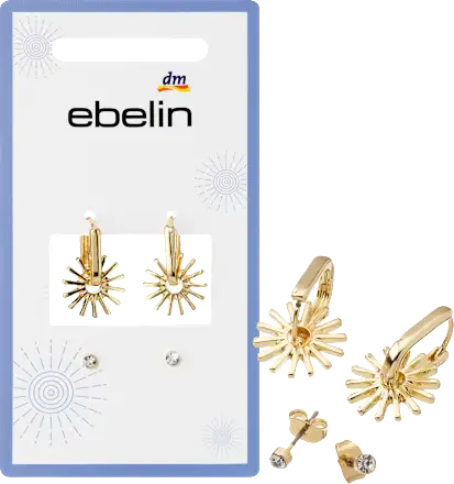 ebelin Hoop earrings with sunburst design, gold look, 4 pieces