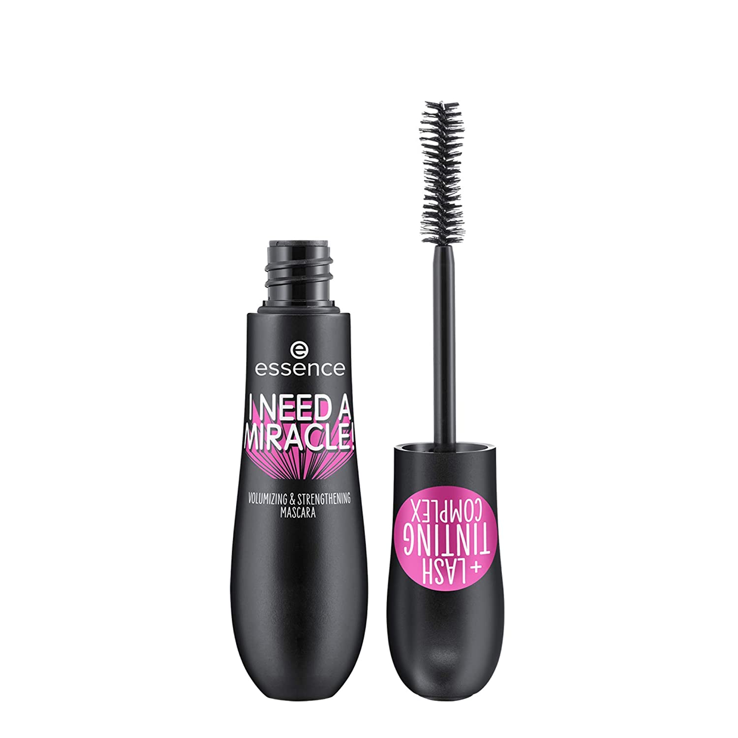 essence cosmetics essence I NEED A MIRACLE! VOLUMIZING & STRENGTHENING MASCARA, No. 01 Black, Black, Strengthening, Volume-Boosting Effect, Vegan, Perfume-Free, Alcohol-Free (16 ml), ‎01 black