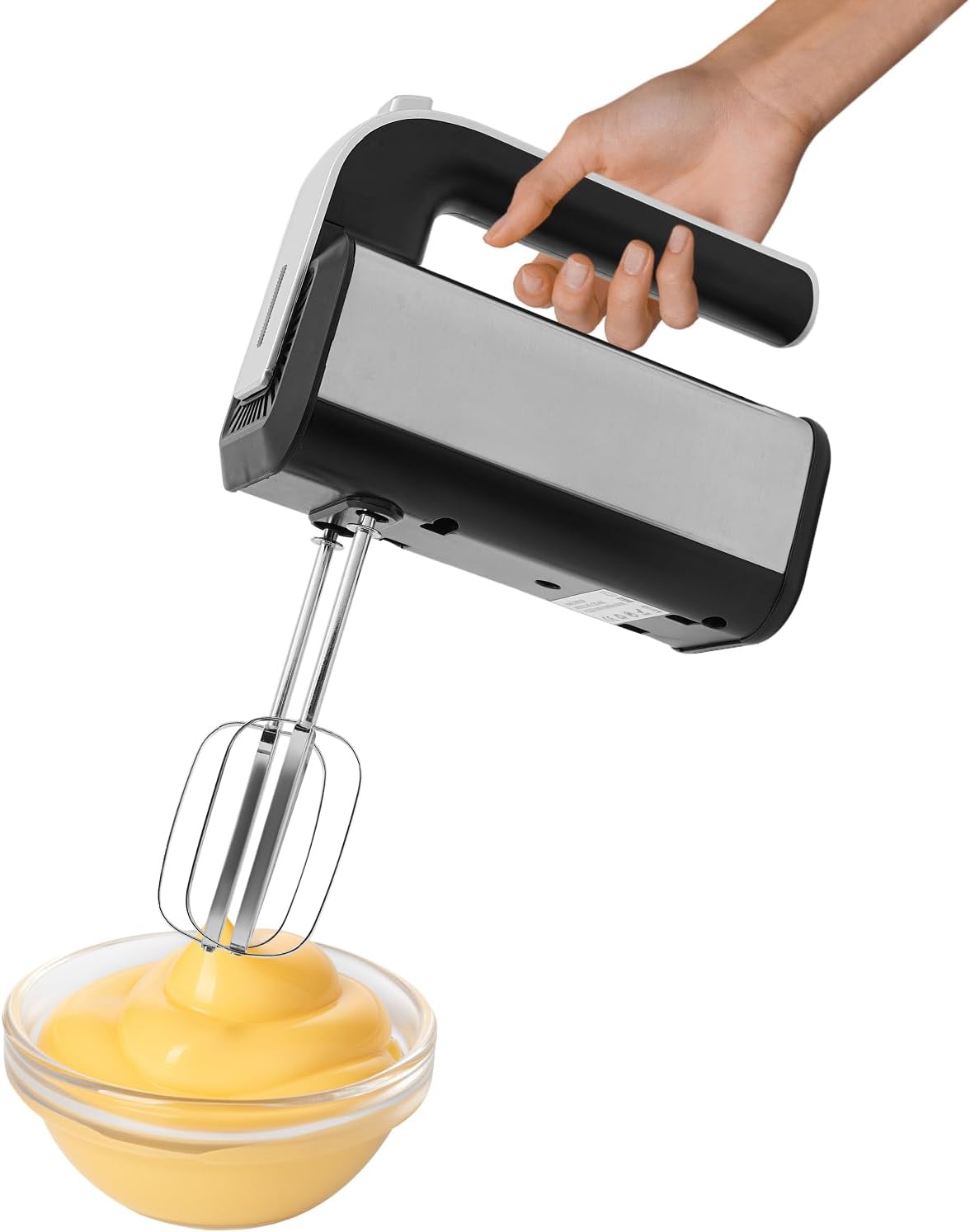 Vielrosse Electric Hand Mixer, 800 W Stainless Steel Hand Stirrer with 5 Speeds, Hand Mixer with Exit Button Including 2 Whisks and 2 Dough Hooks, Ergonomic Handle for Eggs, Dough, Cakes