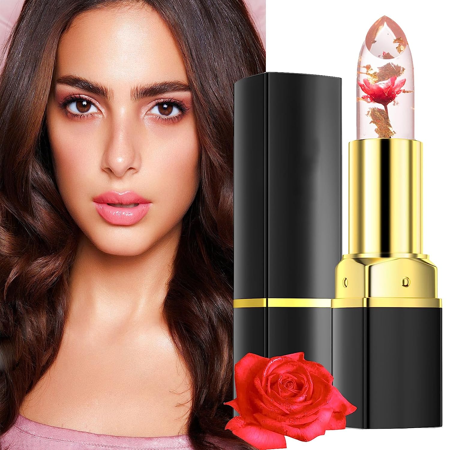 HOUSN Color Changing Jelly Lipstick with Flower's Juicy Bomb Essence Lip Gloss Transparent Lipstick, Ph Magic Temperature Color Changing Lip Balm Long-Lasting Moisturising Cream (red)