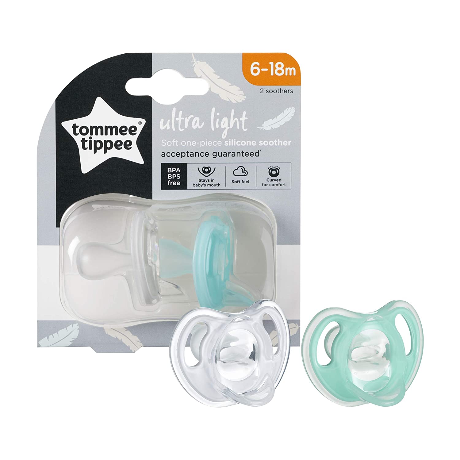 Tommee Tippee 6-18 Months, Pack of 2 Tommee Tippee Ultra-Light Silicone Soother