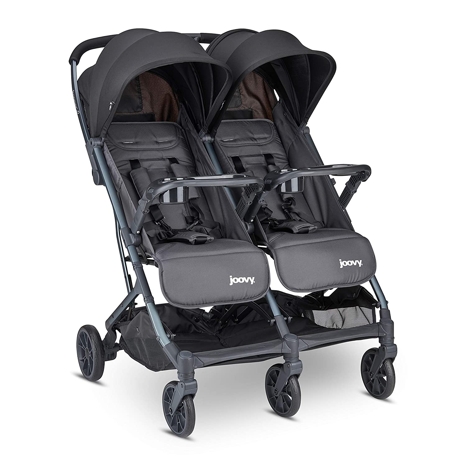 Joovy Kooper X2 Double Lightweight Pushchair Compact Folding with Shelves, Grey