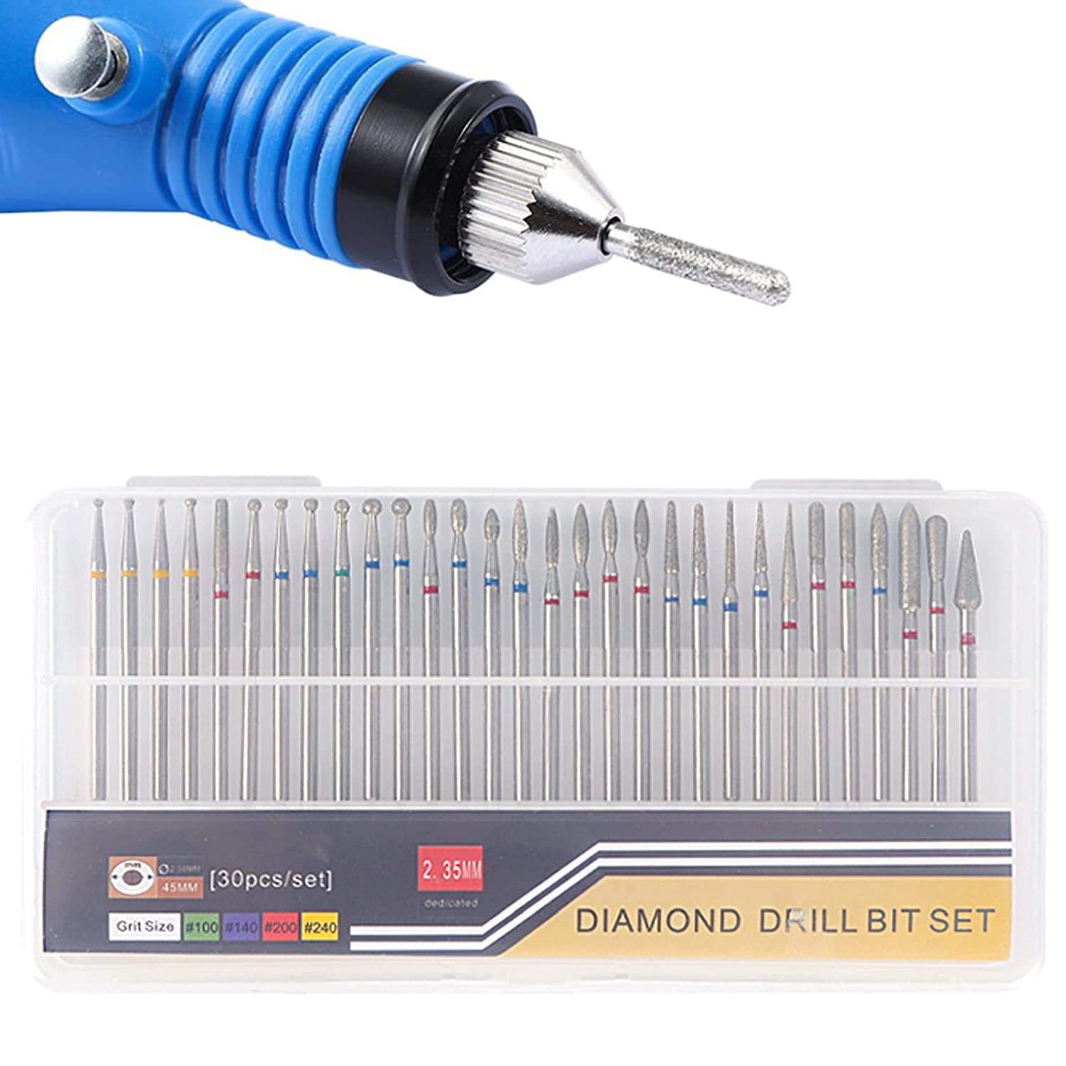 EUNEWR 30 PCS Schleifköpfe Bits, Schmirgel Nagelkunst Polierkopf, Professioneller Nagelbohrer Polieren Schleifkörper Nagelfräser Bits für Maniküre Pediküre Nagelpflege