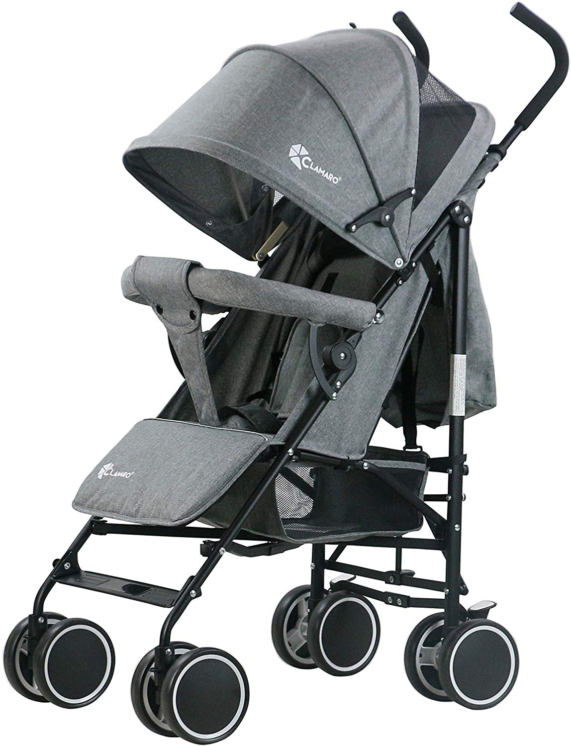 Clamaro \'Balu\' Lightweight 6.5 kg Compact Buggy with Reclining Function, Small Folding, Whisper-Quiet Tyres, Backrest Adjustable to Reclining Position, Sun Canopy with Viewing Window, Grey