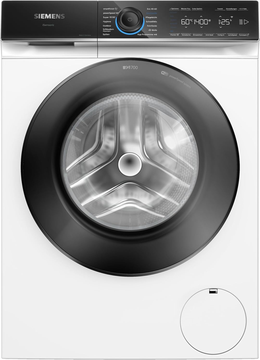 Siemens WG44B20Z0 iQ700 Washing Machine Front Load with 9 kg Capacity, 60 cm, 1400 rpm, Made in Germany, Quick Wash with SpeedPack XL, Anti-Stain System, Home Connect, White