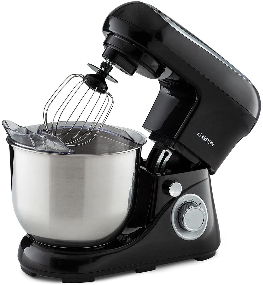 Klarstein Bella Food Processor - Kneading and Mixing Machine with 6 Speed Levels, Stainless Steel, Pulse Function, Planetary Mixing System, 3 Mixing Attachments, 1,300W, Black