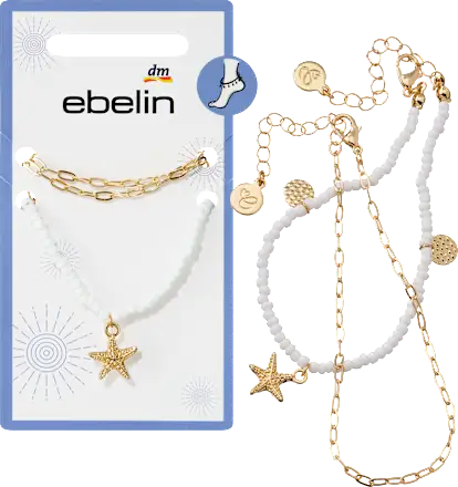 ebelin Anklets with starfish, gold look, 2 pieces