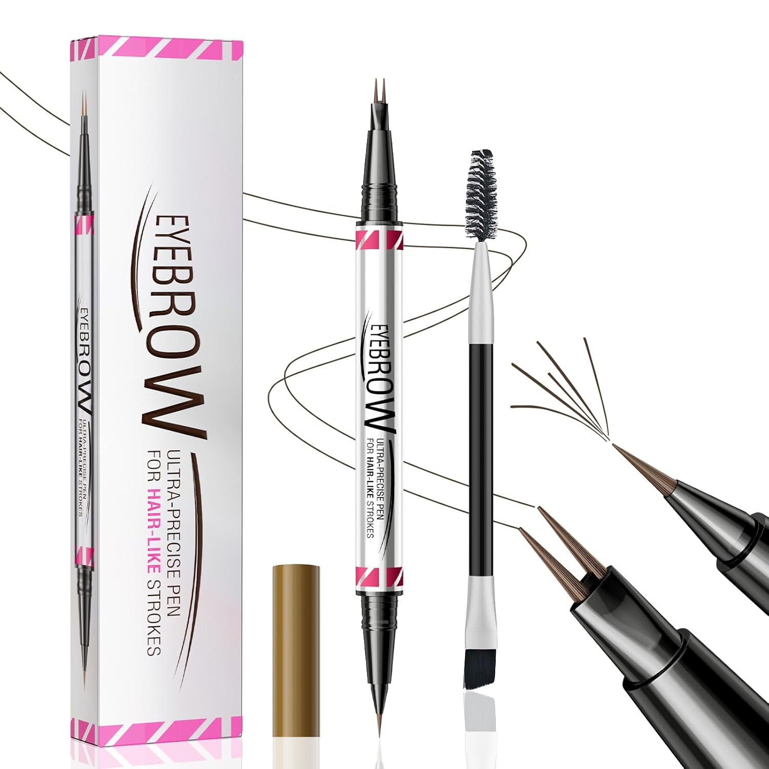Ceboic Eyebrow Pencil, Waterproof 2-in-1 Dual-Ended 3D Microblading Eyebrow Pencil with 2 Micro Fork Tips, Smudge-proof Eyebrow Pencil Creates Natural Eyebrow Color, Dark Brown