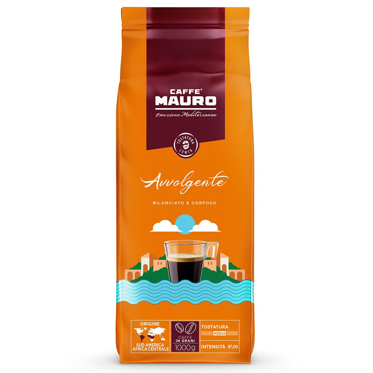 CAFFE MAURO TORREFAZIONE Caffè Mauro - Coffee Beans - 1 kg - Avvolgente Blend - Medium Roast - Intensity 8/10 - Made in Italy - 1 kg Pack