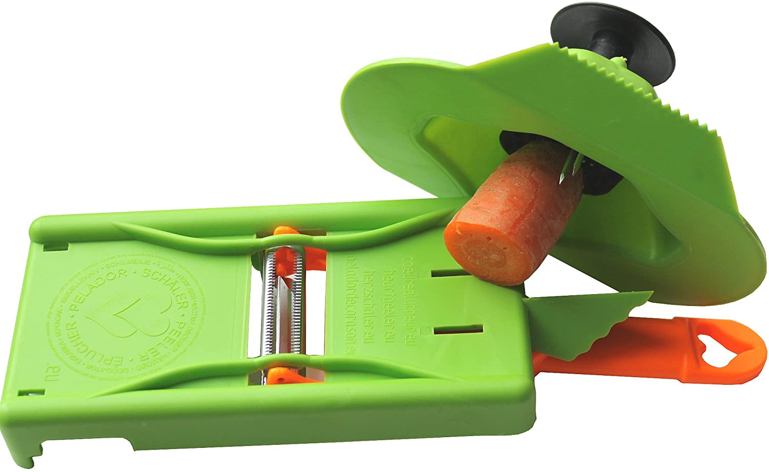 JOSKO Produkte JOSKO Products Vegetable Slicer, Peeler and Julienne Strip Cutter with Finger Protection Orange/Green