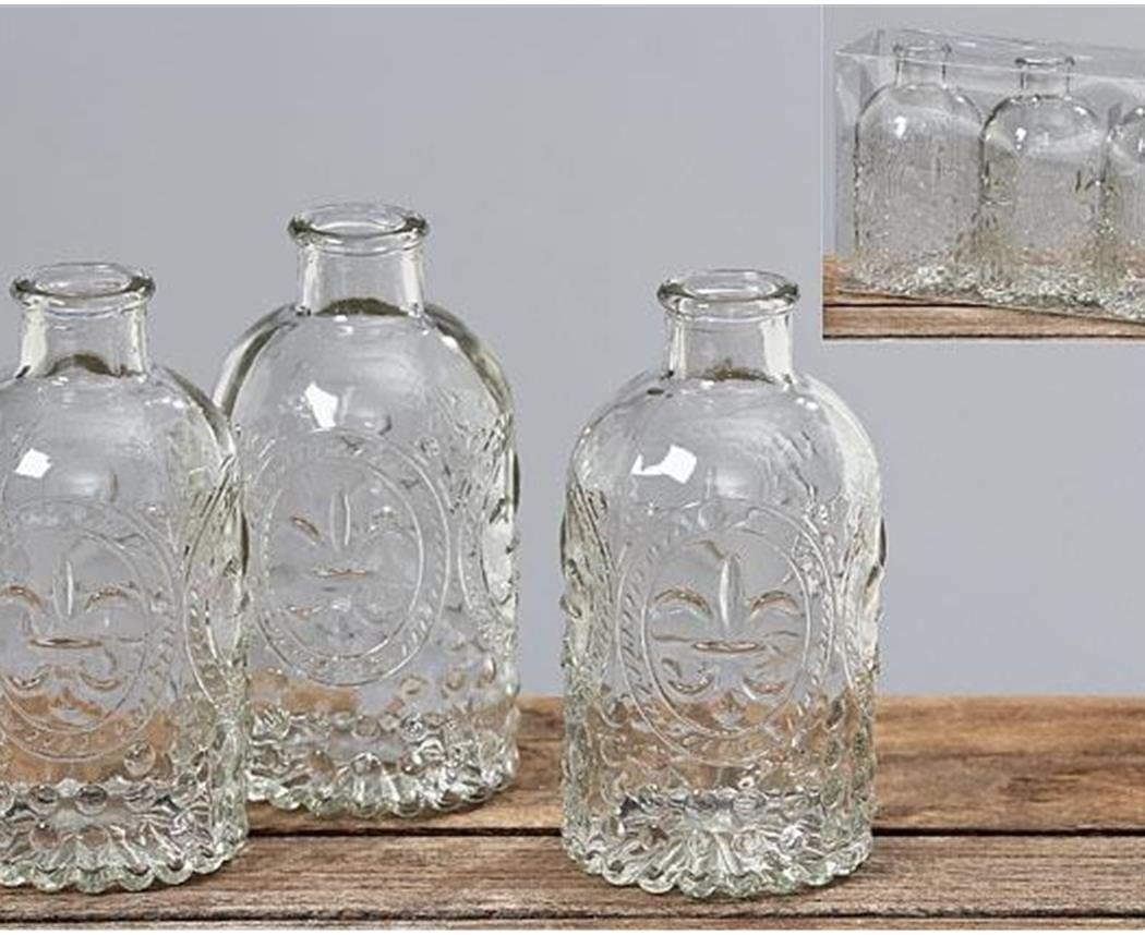 Bowley & Jackson Set of 3 Vintage Style Hammered Clear Glass Flower Vases/Table Decoration