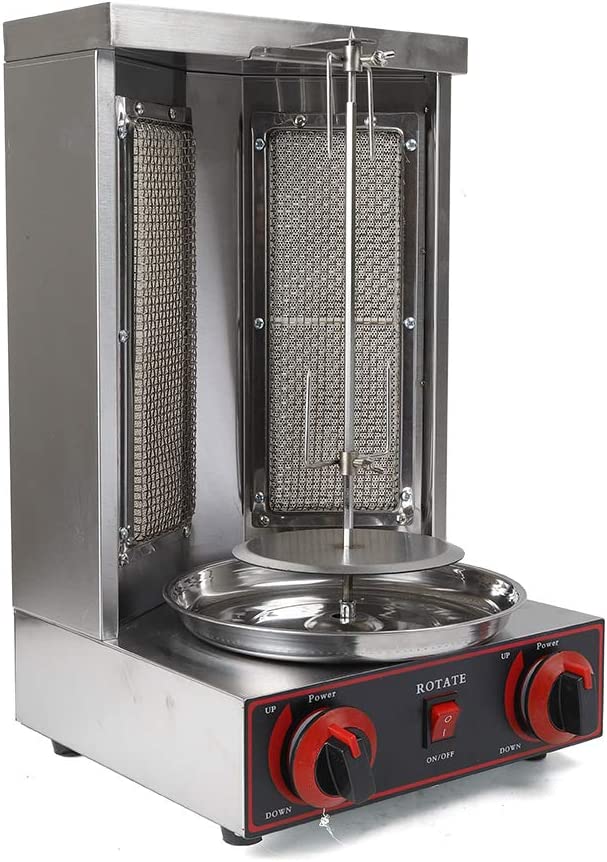 Yolancity Doner Grill 3000 W, LPG Kebap Grill 220 V, Rotisserie Gyro Grill Table Grill Doner Gas Doner Kebab Machine for Chicken Turkey Tacos Kebap, Stainless Steel, Black