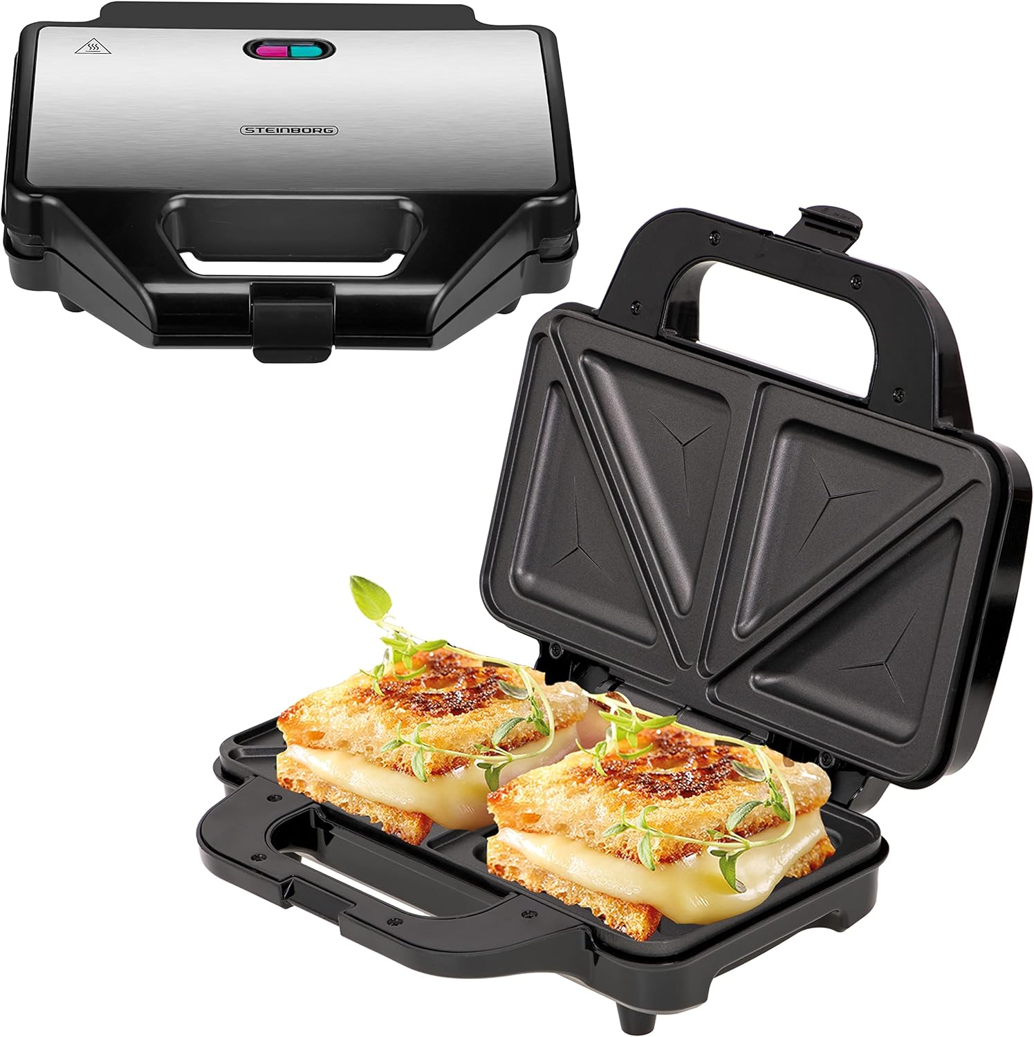 Steinborg XXL Sandwich Maker, 4 Sandwich Corners, Cool Touch Housing, Non-Stick Coating, Sandwich Toaster, Sandwich Maker, Electric Grill, Panini Toaster