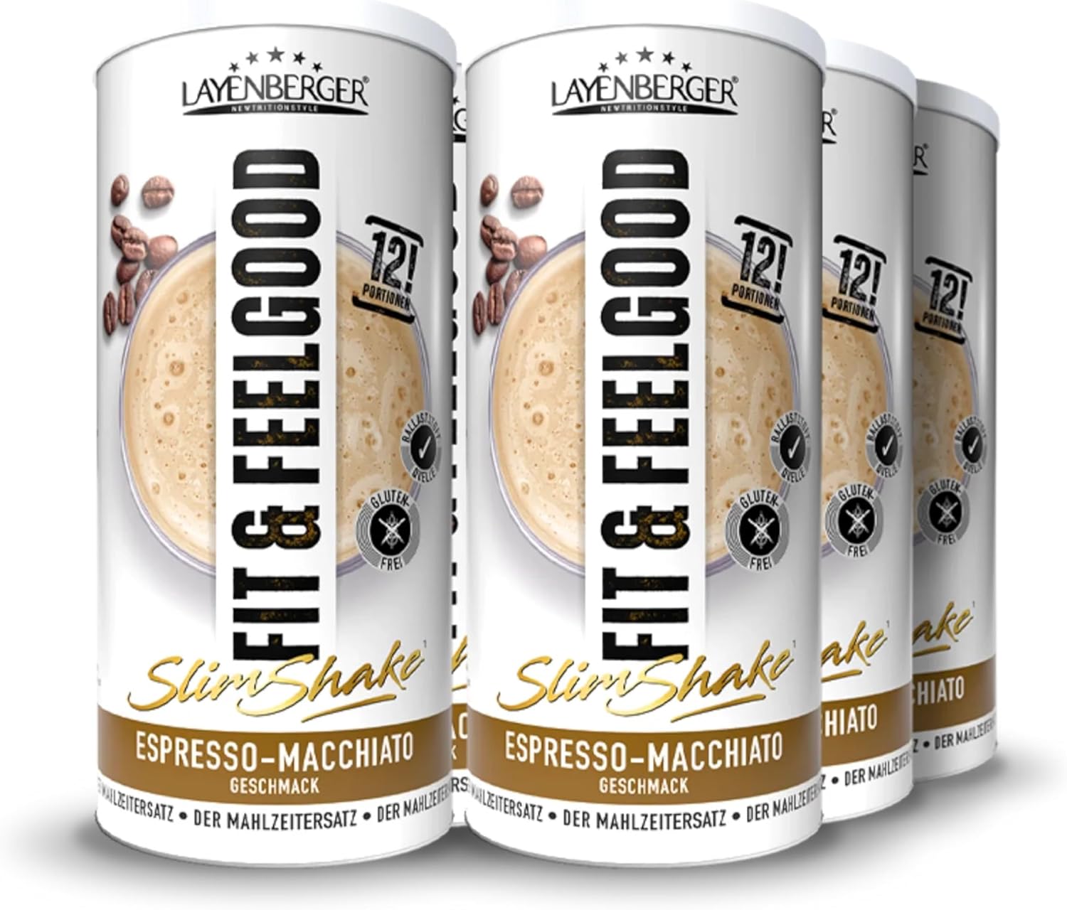 Layenberger Fit&Feelgood Slim Shake Powder, Meal Replacement for 72 Servings of 213 kcal (6 x 396 g) - Espresso Macchiato