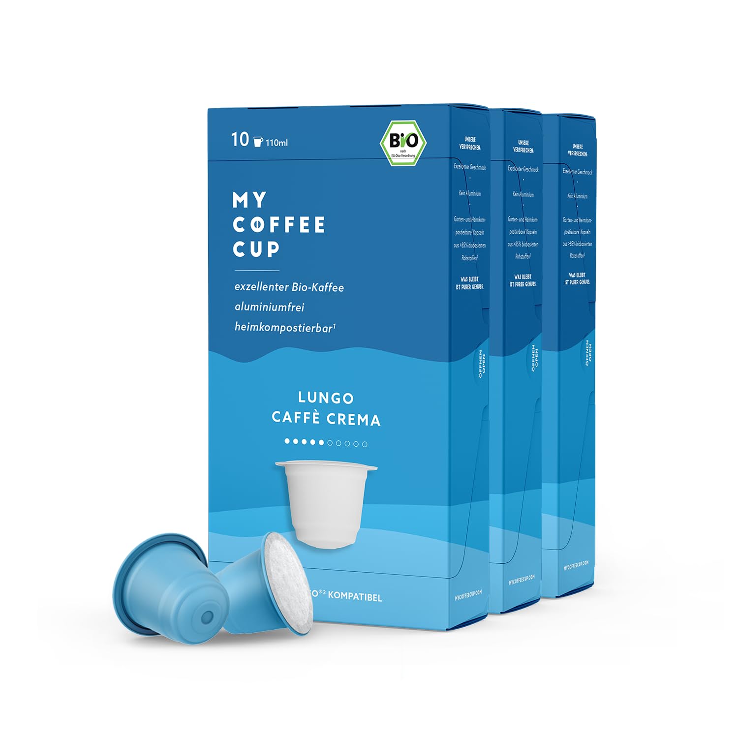 MY-COFFEE CUP My Coffee Cup - Lungo Café Cream - Organic Coffee 3 Packs I 30 Coffee Capsules for Nespresso®³ Capsule Machines I 100% Home and Garden Compostable Coffee Capsules - 0% Aluminum and Sustainable