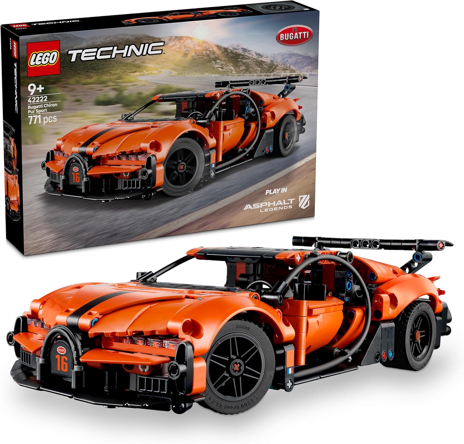 LEGO Technic Bugatti Chiron Pur Sport Hypercar - Model Car - Racing Car to Collect - Bugatti Toy Car - Technic Sports Car with Steering, W16 Engine & Doors - Gift from 9 Years - 42222