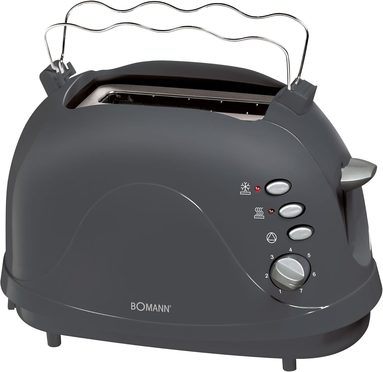 Bomann Toaster TA 246 CB, Compact 2 Slice Toaster, Defrost Function, Warm-up Function, Quick Stop Function, Cool Touch Housing, Gray