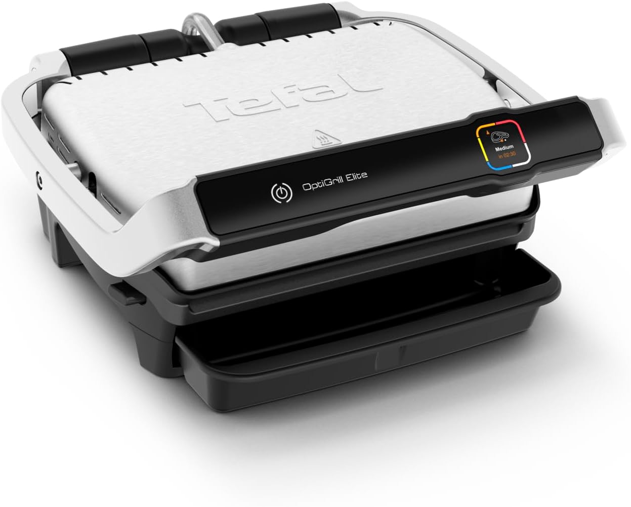 Tefal OptiGrill Elite Contact Grill, 12 programs, digital display with cooking level indicator, removable plates, electric grill, stainless steel, GC750D16