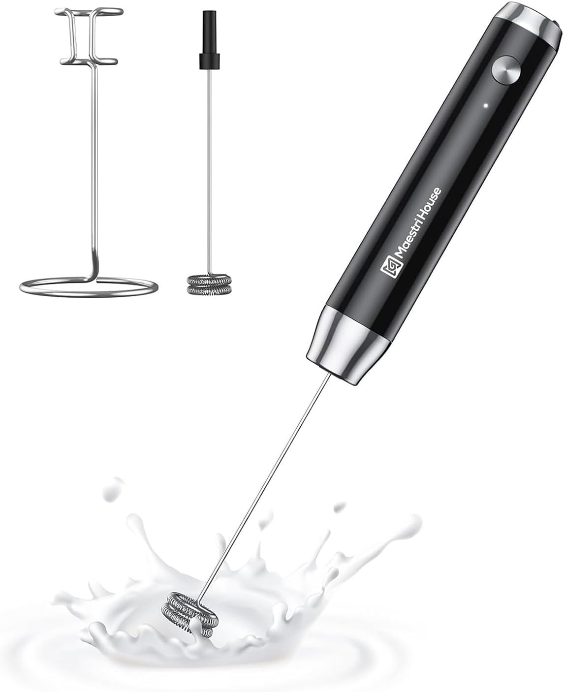 MaestriHouse Rechargeable Milk Frother Portable Electric Waterproof Removable Stainless Steel Whisk Drink Mixer Stand 2 Whisks LunaFro