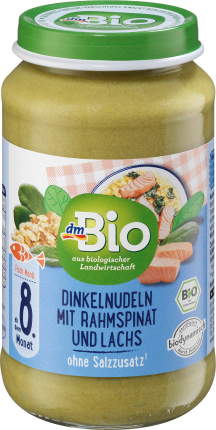 dmBio MenüDinkelnudeln with creamed spinach and salmon from the 8th month, Demeter, 220 g